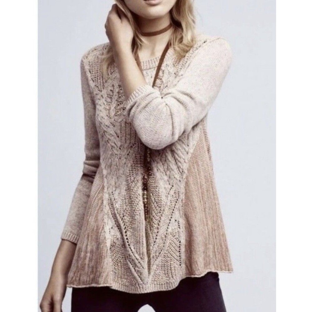 Anthropologie Moth Sweater Anita Cable Knit Rear Zip Pullover Long Swing Small